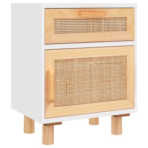 vidaXL Bedside Cabinet White Solid Wood Pine and Natural Rattan