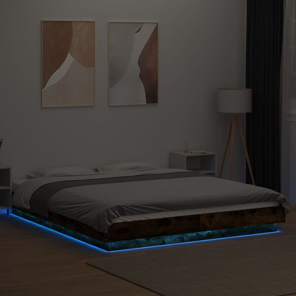 vidaXL Bed Frame with LED Lights without Mattress Smoked Oak 150x200cm