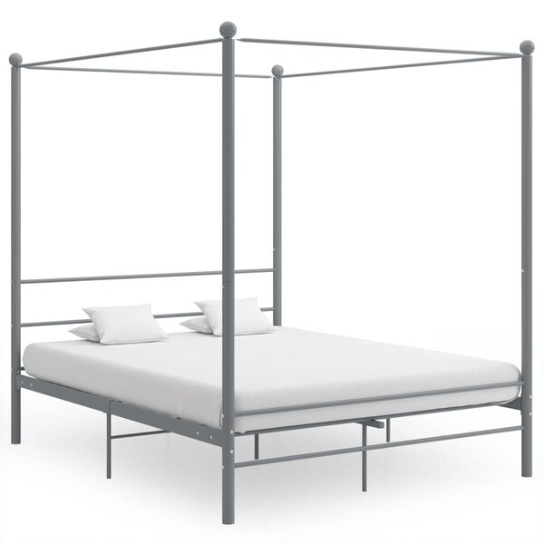 vidaXL Canopy Bed Frame without Mattress Grey Metal 160x200 cm