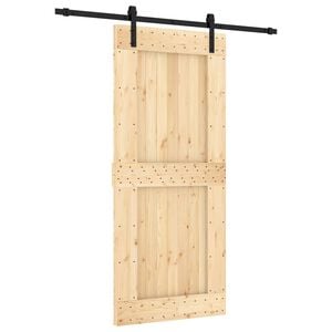 vidaXL Sliding Door Natural and Black 90 x 210 cm Solid Pine Wood