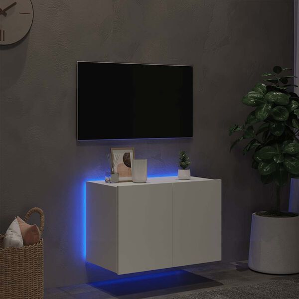 vidaXL TV Wall Cabinet with LED Lights White 60x35x41 cm