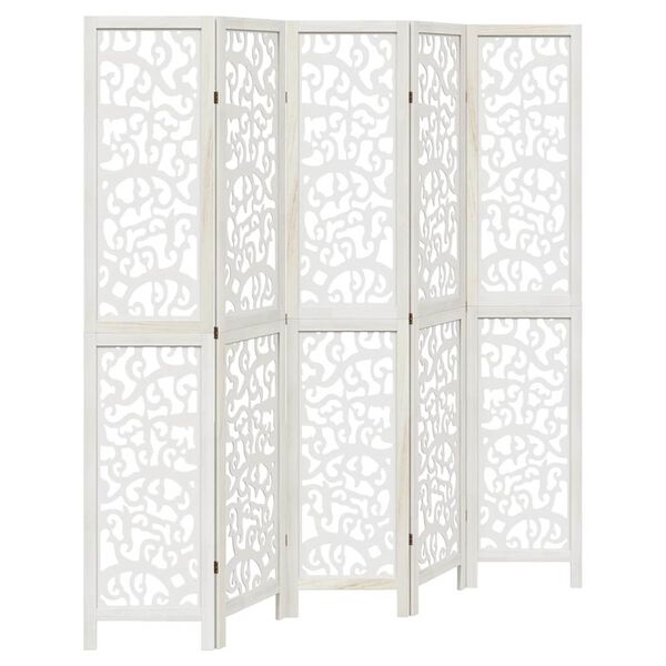 vidaXL Room Divider 5 Panels White Solid Wood Paulownia