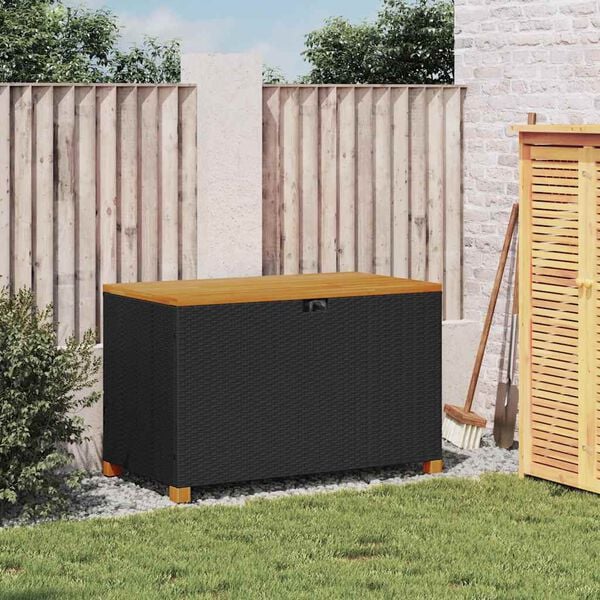 vidaXL Garden Storage Box Black 110x55x63 cm Poly Rattan Acacia Wood