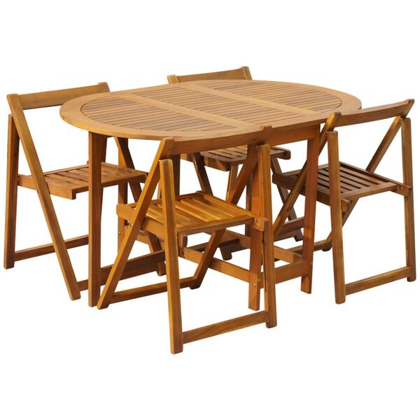 vidaXL 5 Piece Folding Outdoor Dining Set Solid Acacia Wood