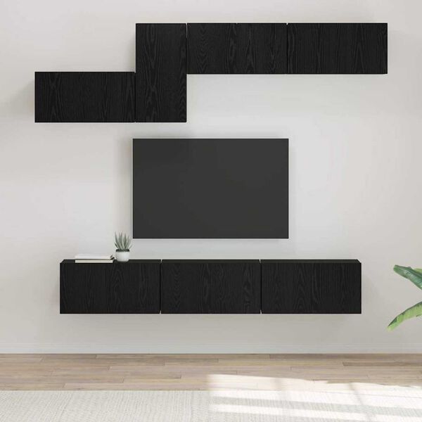 vidaXL TV Cabinet Set with Drawer Black Oak Engineered Wood