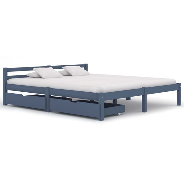 vidaXL Bed Frame without Mattress Grey Solid Pine Wood 180x200 cm Super King (283201+321989)