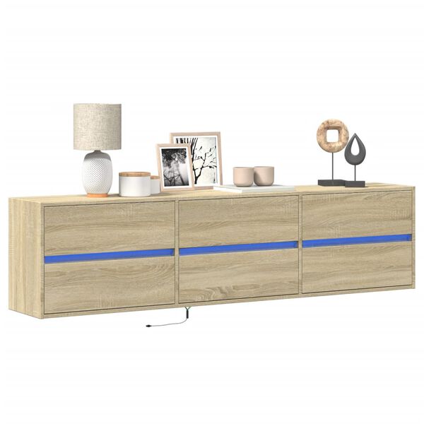 vidaXL TV Wall Cabinet with LED Sonoma Oak 180x31x45 cm