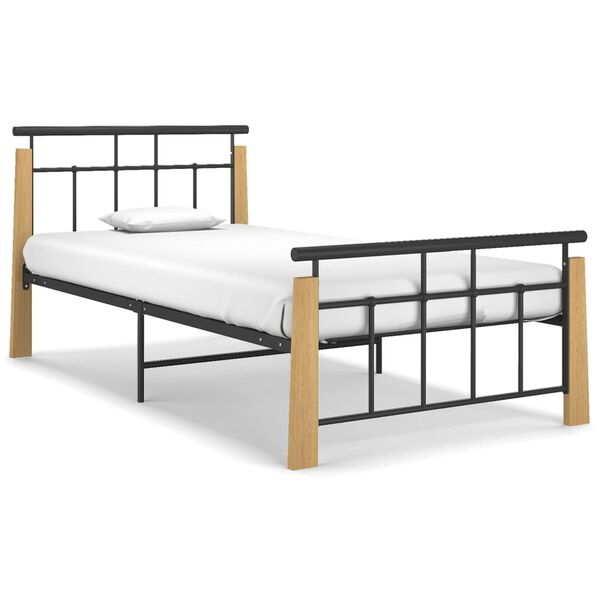 vidaXL Bed Frame without Mattress Metal and Solid Oak Wood 100x200 cm