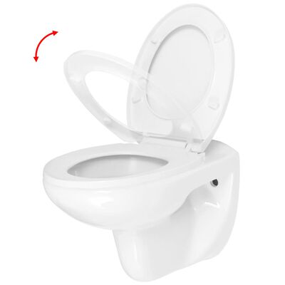 vidaXL Wall-Hung Toilet with Soft-Close Seat Ceramic White WC