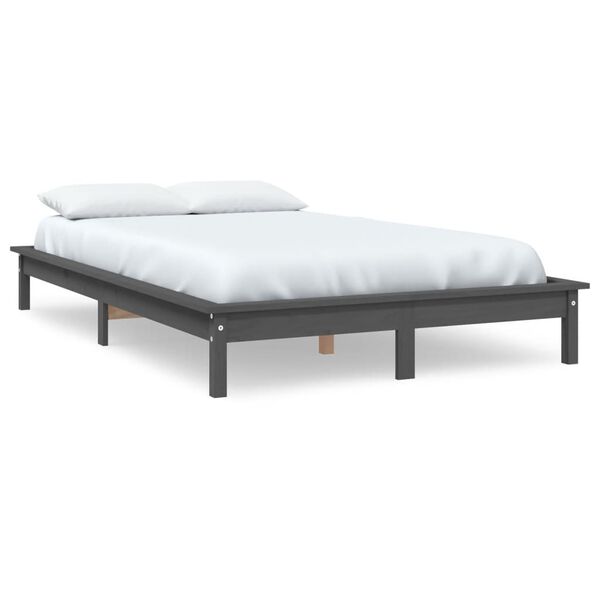 vidaXL Bed Frame without Mattress Grey Solid Wood Pine King Size