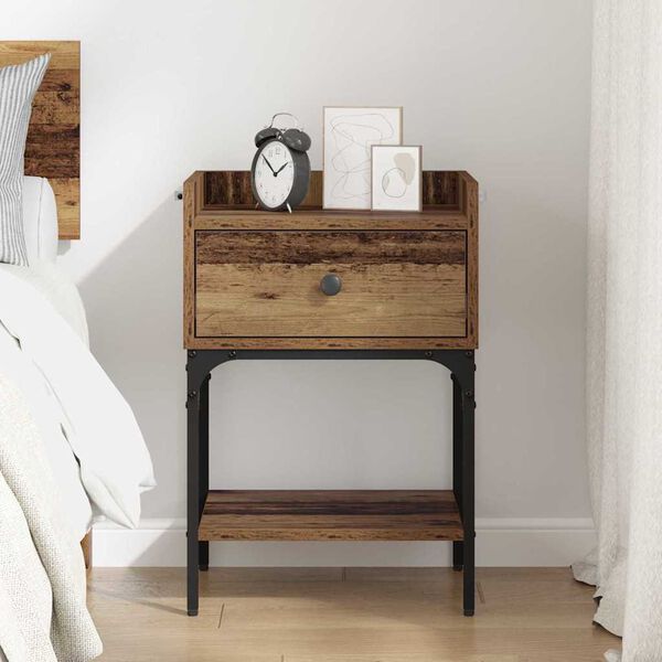 vidaXL Bedside Table Old Wood 40 x 29 x 60 cm Engineered Wood