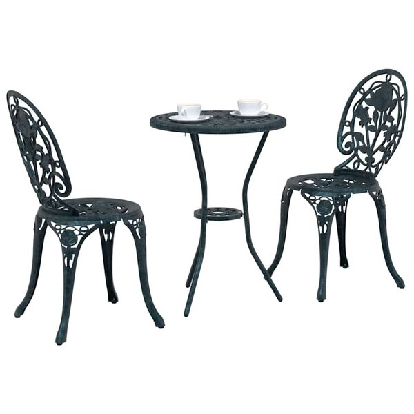 vidaXL Garden Bistro Set 3 pcs Green Aluminium