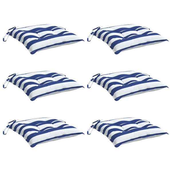 vidaXL Chair Cushions 6 pcs Blue&White Stripe 40x40x7 cm Fabric