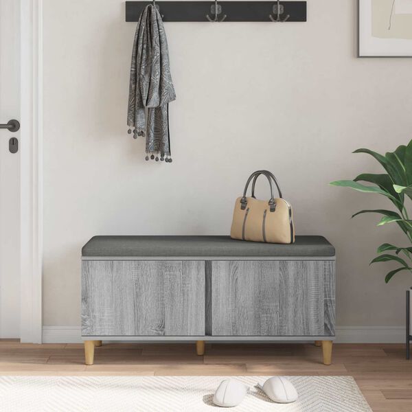 vidaXL Hall Bench with Cushion with Door Grey Sonoma 100 x 38 x 46 cm