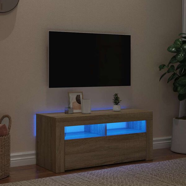 vidaXL TV Cabinet with LED Lights Sonoma Oak 90x35x40 cm
