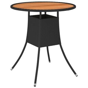 vidaXL Garden Dining Table Black &Oslash; 70 cm Poly Rattan and Solid Acacia Wood