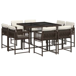 vidaXL 9 Piece Garden Dining Set with Cushions Brown Poly Rattan