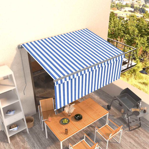 vidaXL Manual Retractable Awning with Blind 3.5x2.5m Blue&White