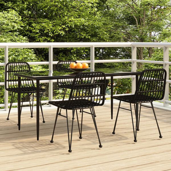 vidaXL 5 Piece Garden Dining Set Black Poly Rattan