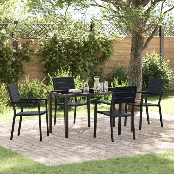 vidaXL Garden Dining Set 5 pcs Black Powder-Coated Steel