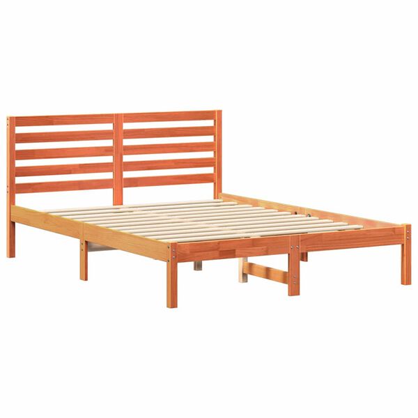 vidaXL Bed Frame with Headboard Wax Brown 120 x 200 cm Solid Pine Wood