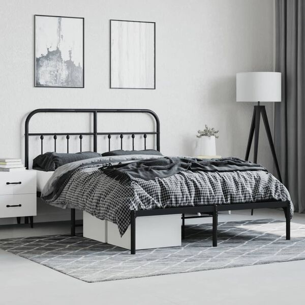 vidaXL Metal Bed Frame without Mattress with Headboard Black 140x200cm