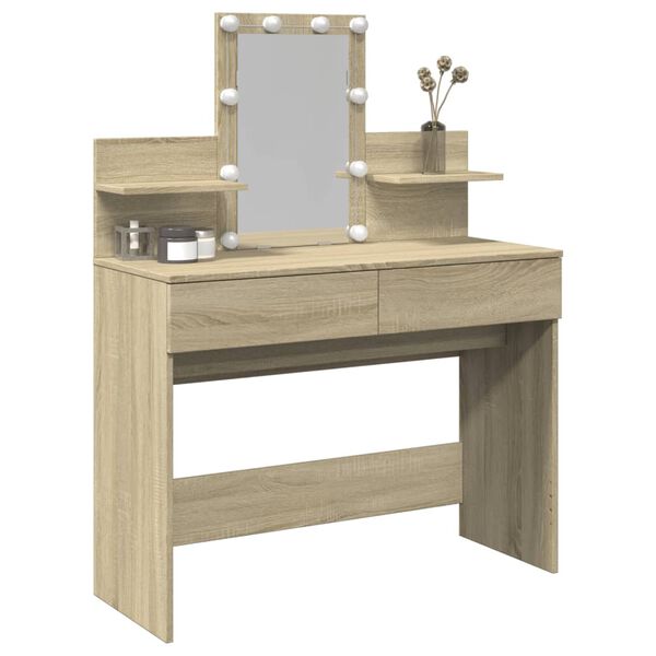 vidaXL Dressing Table with LED Sonoma Oak 100x40x130 cm