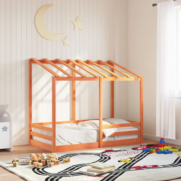 vidaXL Kids' Bed with Roof Wax Brown 80x160 cm Solid Wood Pine