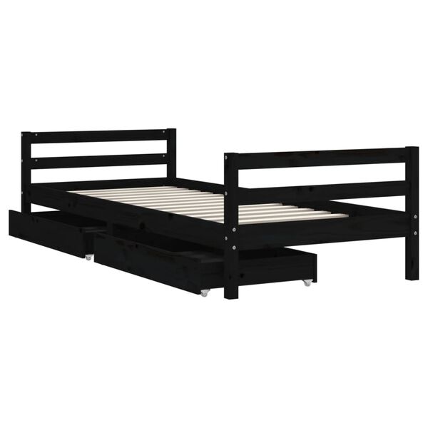 vidaXL Kids Bed Frame with Drawers Black 90x200 cm Solid Wood Pine