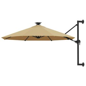 vidaXL Wall-mounted Garden Parasol with LEDs 300 cm Taupe