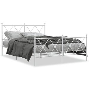 vidaXL Metal Bed Frame without Mattress with Footboard White 140x190cm