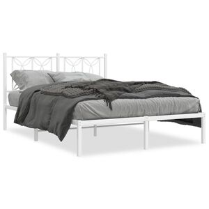 vidaXL Metal Bed Frame without Mattress with Headboard White 135x190cm