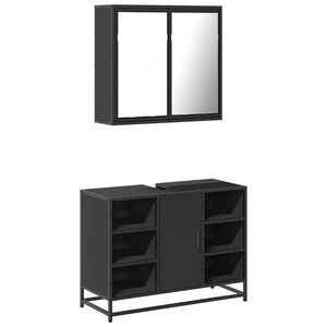 vidaXL 2 Piece Bathroom Furniture Set Black Engineered Wood