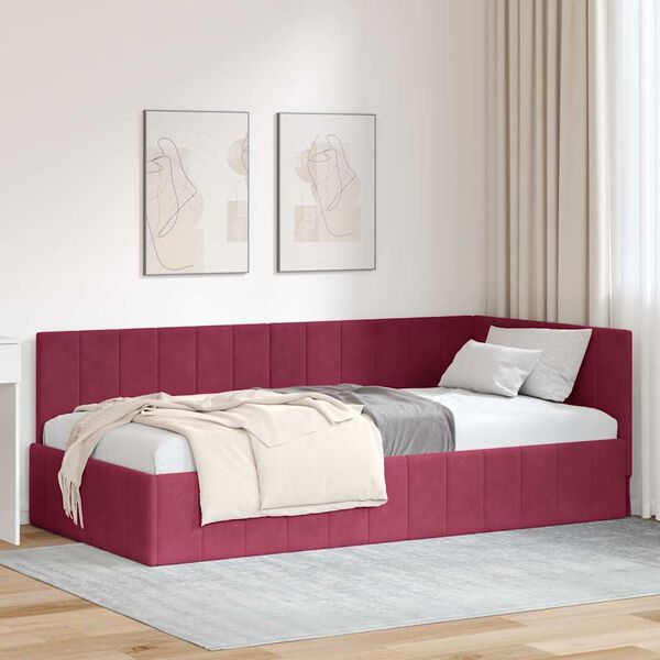 vidaXL Corner Bed Frame with Headboard Wine Red 90 cm x 200 cm Velvet