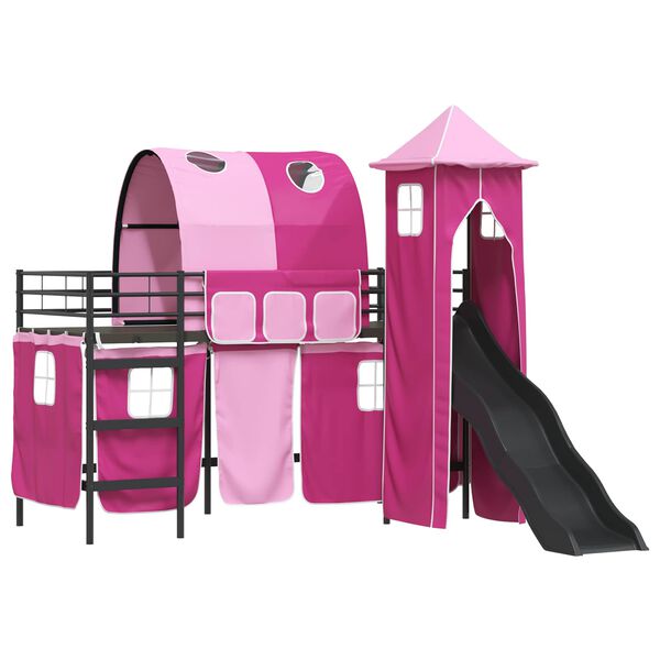 vidaXL Kids'Loft Bed Frame Black and Pink 74.5 x 190 cm Metal