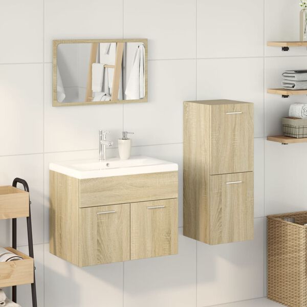 vidaXL 4 Piece Bathroom Furniture Set Sonoma Oak Engineered Wood