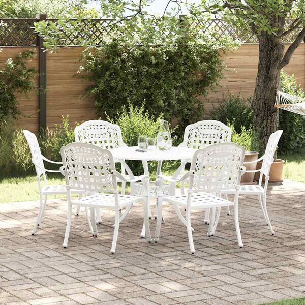 vidaXL Garden Dining Set 7 pcs White Aluminium