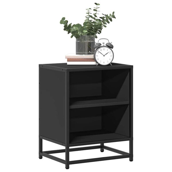 vidaXL Bedside Cabinet Black 40x31x50 cm Engineered Wood and Metal