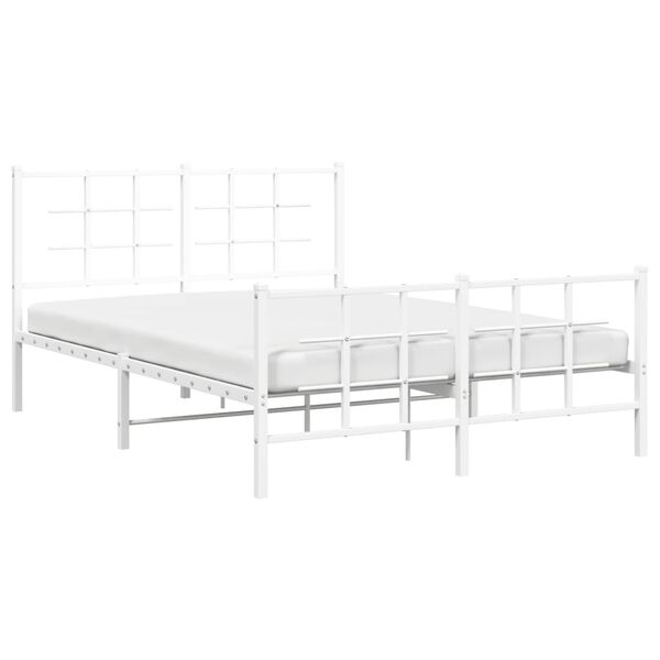 vidaXL Metal Bed Frame without Mattress with Footboard White 140x200cm