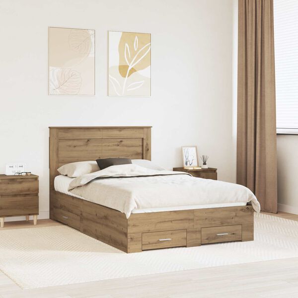 vidaXL Bed Frame with Drawer with Headboard Manual Engineered Wood