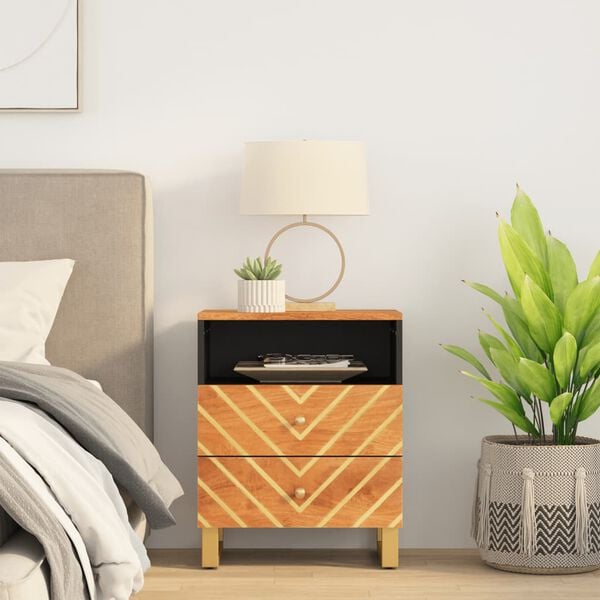 vidaXL Bedside Cabinet Brown and Black 50x33x60 cm Solid Wood Mango