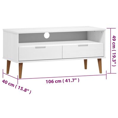 vidaXL TV Cabinet MOLDE White 106x40x49 cm Solid Wood Pine