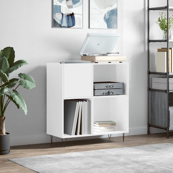 vidaXL Record Cabinet High Gloss White 84.5x38x89 cm Engineered Wood