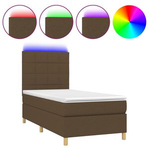 vidaXL Box Spring Bed with Mattress&LED Dark Brown 100x200 cm Fabric