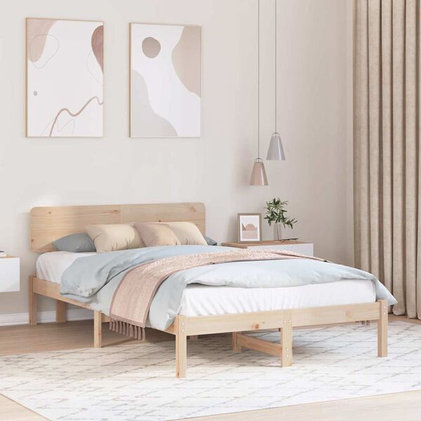vidaXL Bed Frame with Headboard Natural 135 x 190 cm Solid Pine Wood