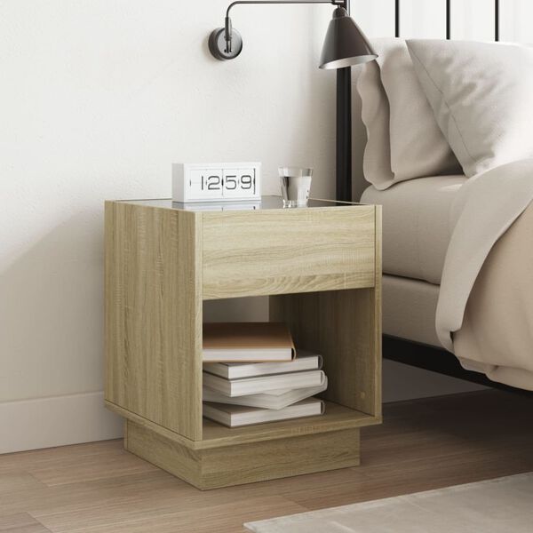 vidaXL Bedside Table with Infinity LED Sonoma Oak 40x40x50 cm