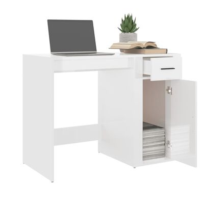 vidaXL Desk High Gloss White 100x49x75 cm Engineered Wood
