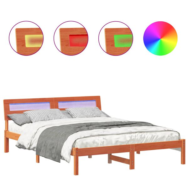 vidaXL Bed Frame with Headboard Wax Brown 140 x 200 cm Solid Pine Wood