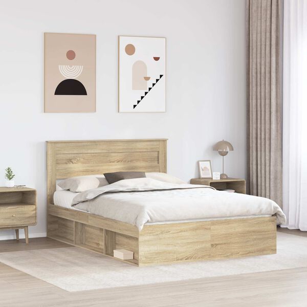 vidaXL Bed Frame with Mattress Sonoma Oak 150 x 200 cm Solid Pine Wood