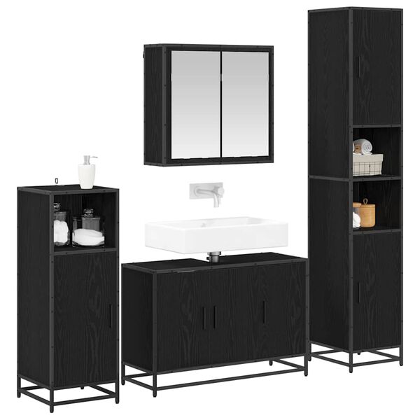vidaXL Bathroom Furniture Set 4 pcs Black Oak Engineered Wood